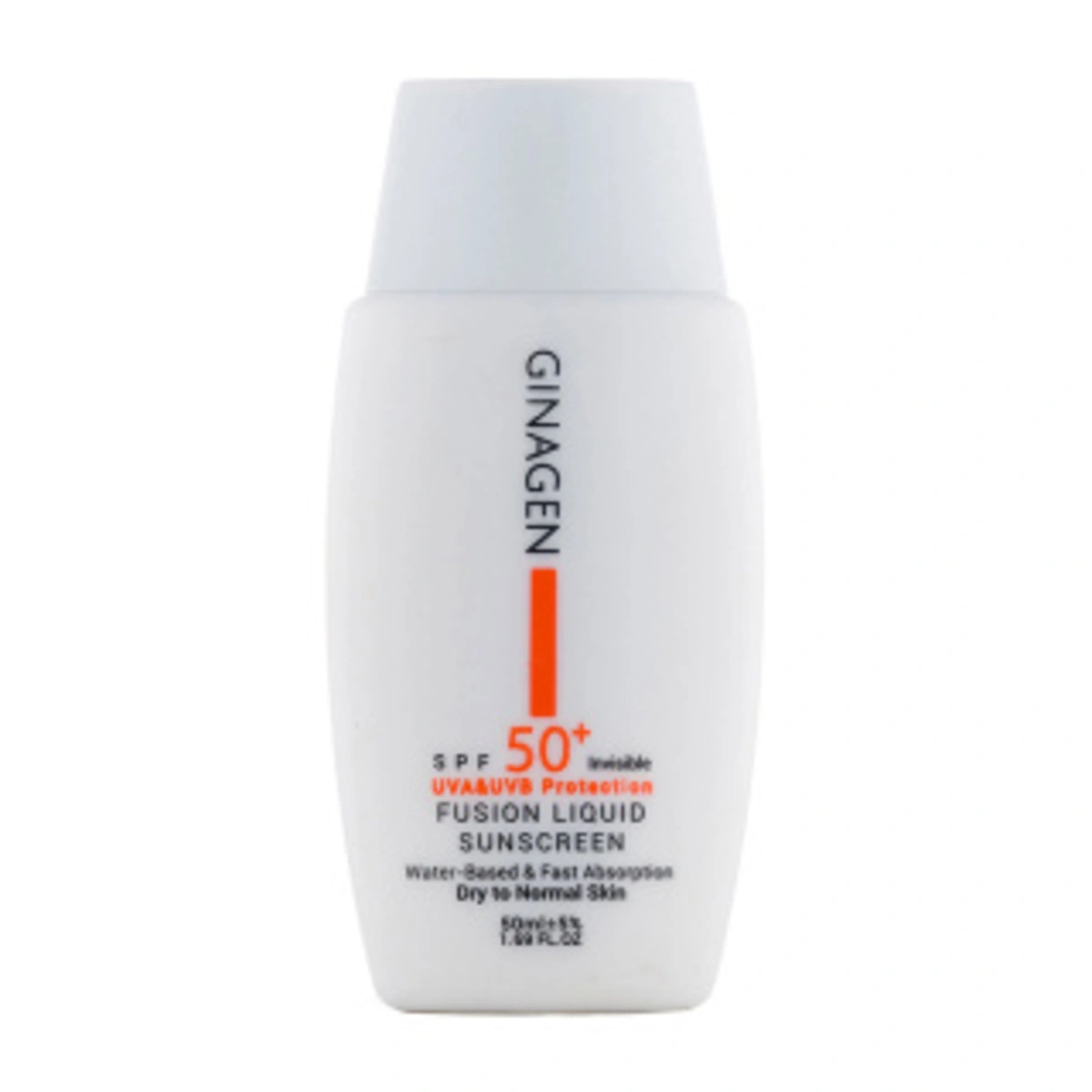 Ginagen-Sun-Screen-For-Dry-And-Normal کرم ضد آفتاب بی رنگ ژیناژن مدل Fusion Liquid مناسب پوست خشک و نرمال 50 میلی لیتر
